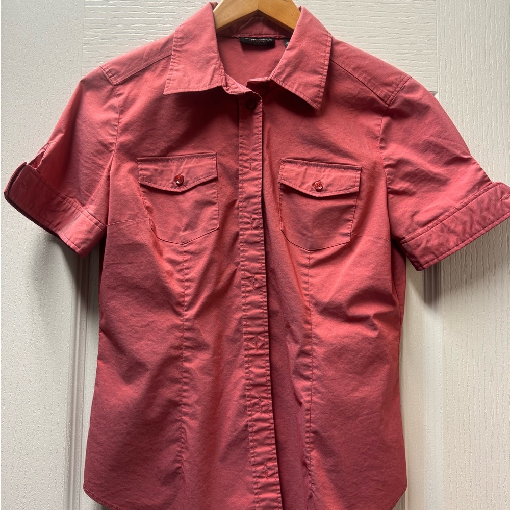 New York & Company Women's Red Button Down Shirt